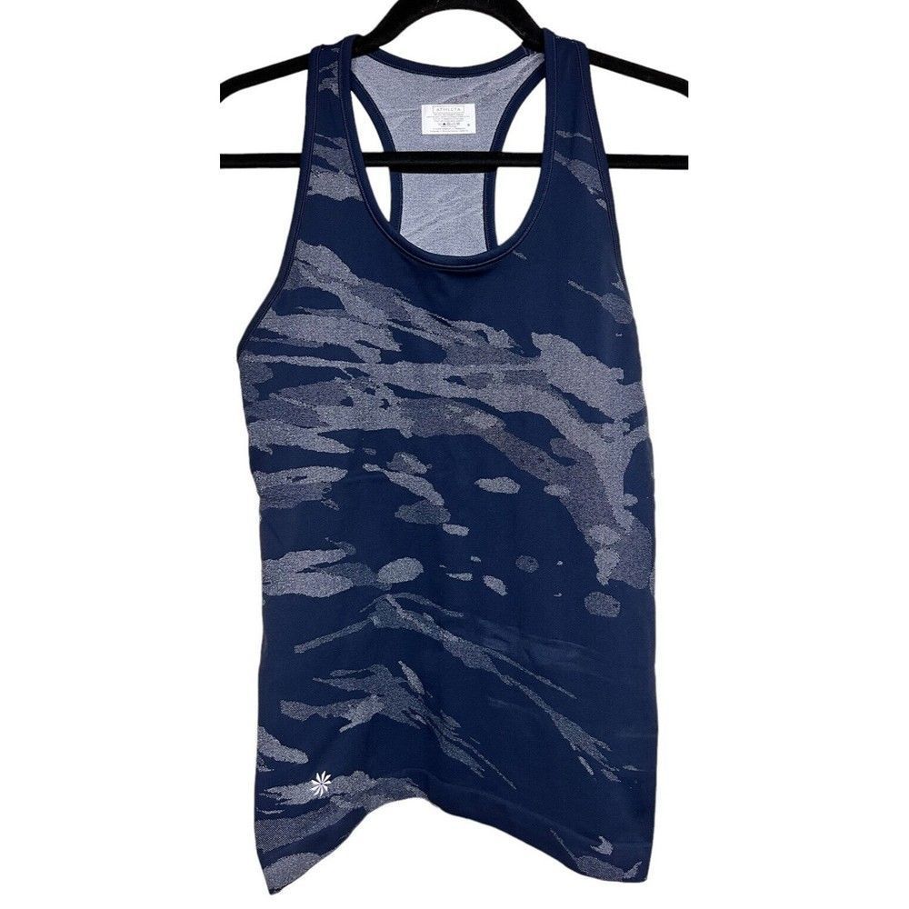 Athleta Camo Speedlight Tank Top Navy Blue Camouflage Workout Yoga Size Small